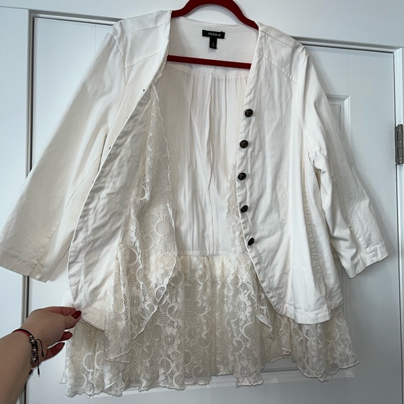 Torrid Ivory 2x Plus Size Lace Detail Blazer/Military Jacket - Picture 2 of 13